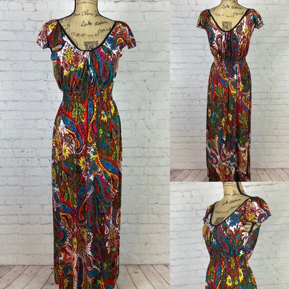 Boho Paisley Print Ruffle Cap Sleeve Maxi - Picture 1 of 1